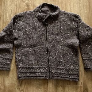 KNIT Wool Zip Up Cardigan in soft Chocolate Brown w Speckled detail
